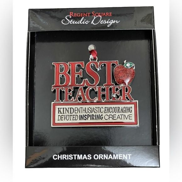 “Best Teacher” Christmas Ornament w/Sparkling Apple & Beautiful Compliments