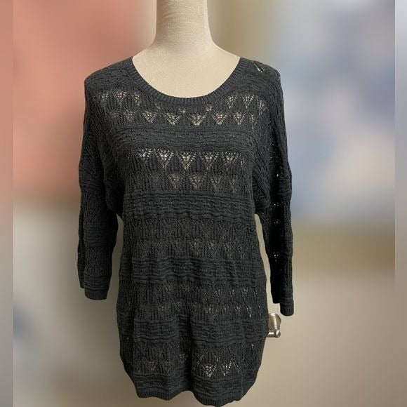 FATFACE Charcoal Gray Button Back Knit Sweater with 3/4 Sleeves (Size: 12)