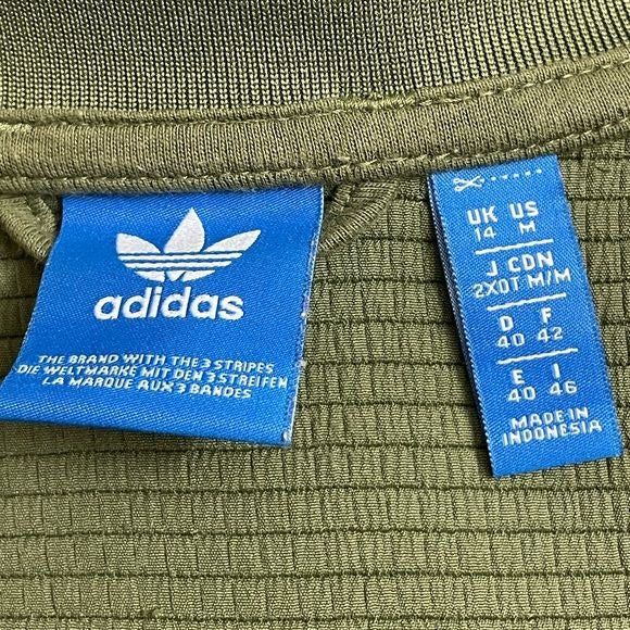 Adidas Originals Army Green Waffle Knit Full Zip Bomber Jacket (Medium)