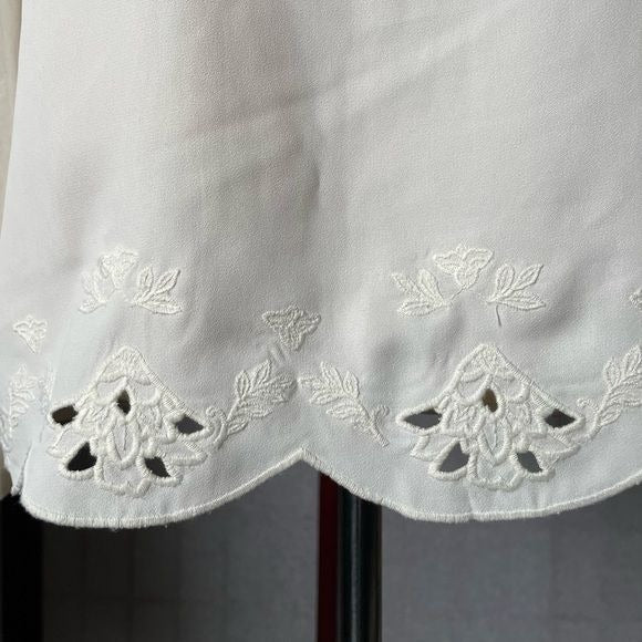 LOFT Off  White Long Sleeve Blouse w/Embroidered Chiffon Front (Size: XS)