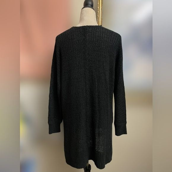 Universal Thread Black Woven Oversized Hi/Low V-Neck Long Sweater (Size: Med)