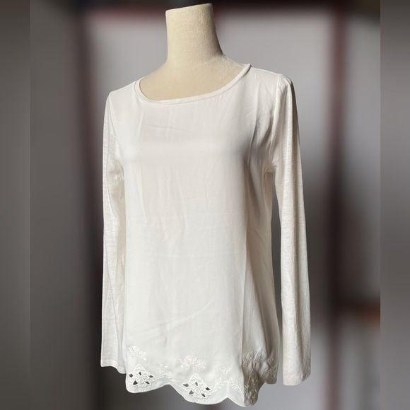 LOFT Off  White Long Sleeve Blouse w/Embroidered Chiffon Front (Size: XS)