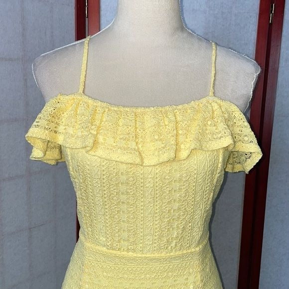 Born to Be Spoiled Yellow Lined Ruffled Dress with Adjustable Straps (Size: L)