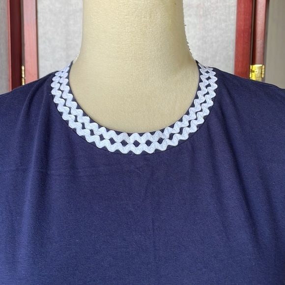 1901 Navy Blue Sleeveless Top with White Fabric Around Neckline 100% Cotton