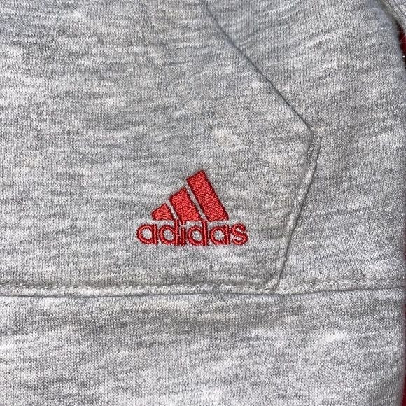 Adidas Boy’s Gray and Red Full Zip Hoodie with Three Stripes on Sleeves