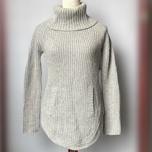 Max Studio Wool Blend Gray Cable Knit Turtleneck Sweater w/Zippers on the Sides