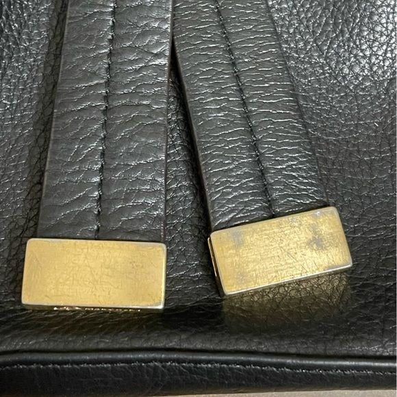 B Makowsky Black and Gold Large Leather Satchel w/Animal Print Interior
