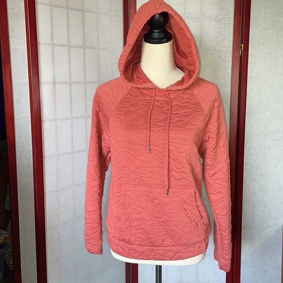Nine West Deep Rose Colored Quilted Pullover Hoodie with Kangaroo Pocket (XS)