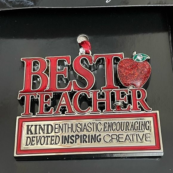 “Best Teacher” Christmas Ornament w/Sparkling Apple & Beautiful Compliments