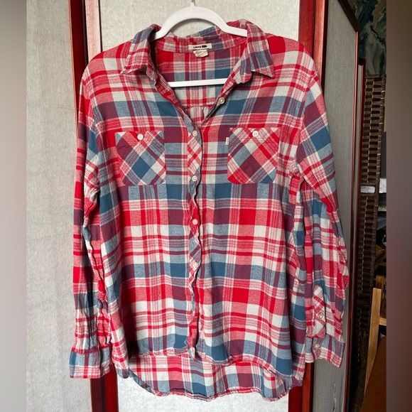 Levi’s Men’s Red, Blue and Gray Button Up Flannel 100% Cotton (Size: Large)