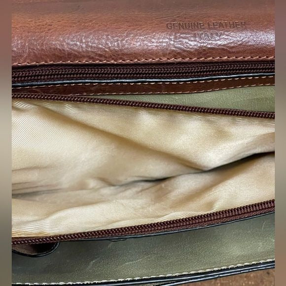 R Firenze Vintage Brown Italian Leather Versatile Briefcase w/Crossbody Strap