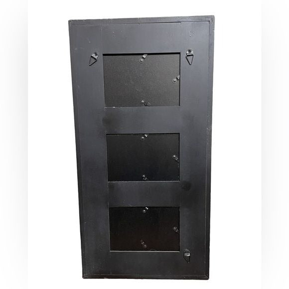 Hanging Wooden Picture Frame (Holds Three 4x6 Photos) w/Black Metal Accents