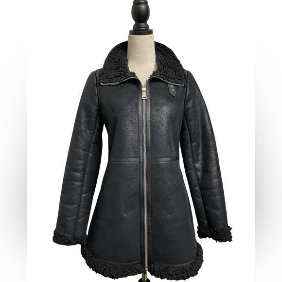 Andrew Marc New York Black Sherpa Lined Metallic Full Zip Winter Coat (Small)