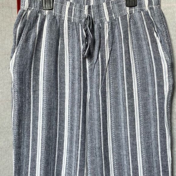 Briggs Multicolored Vertical Striped Wide Leg Linen Pants w/Elastic Waist (Med)
