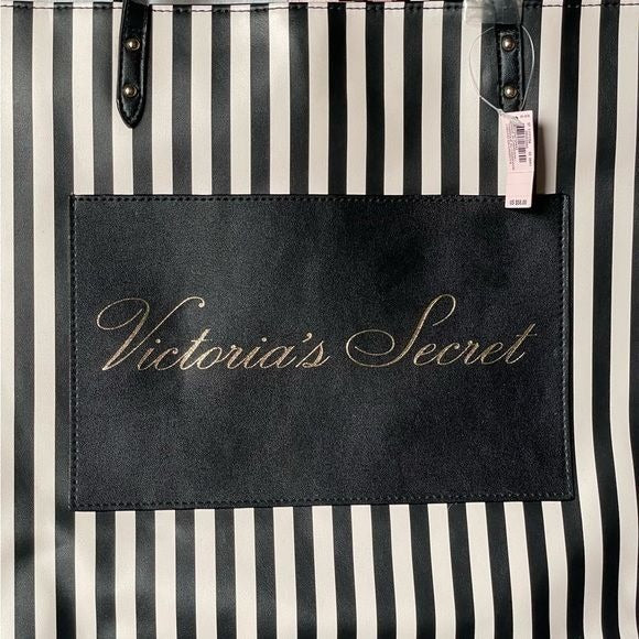 Victoria’s Secret Pale Pink and Black Striped Weekender Large Tote Bag (New)