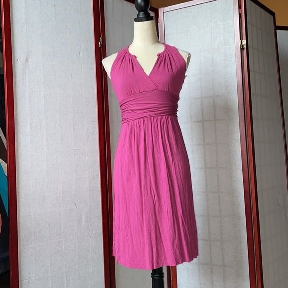 Michael Stars Deep Pink/Purple V-Neck Dress w/Stretchy Material (Size: One)