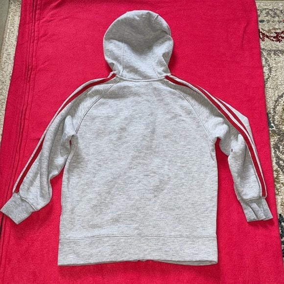 Adidas Boy’s Gray and Red Full Zip Hoodie with Three Stripes on Sleeves