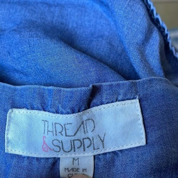 Anthropologie Thread & Supply Denim-like Off the Shoulder Blouse (Size: Medium)