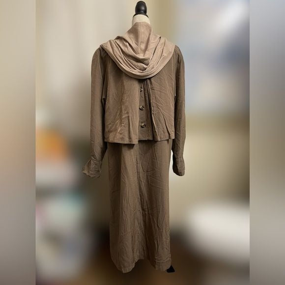 Jacqueline Ferrar Long Brown Trench Coat w/Tan Hood & Hanging Fabric (Size: 8)