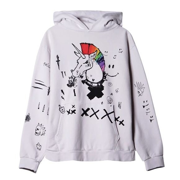 Friendly Unicorn Cement Punk Colored Heavyweight Pullover Hoodie (Size: XL)