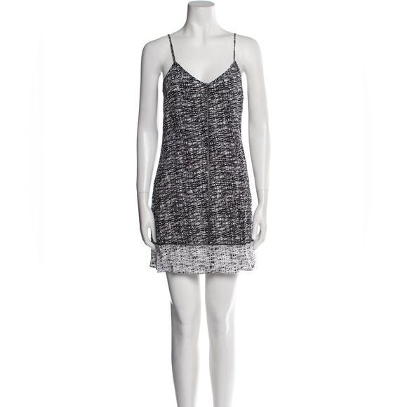 Intermix Black & White Abstract Designed 100% Silk Slip Dress w/Cut Outs (Large)
