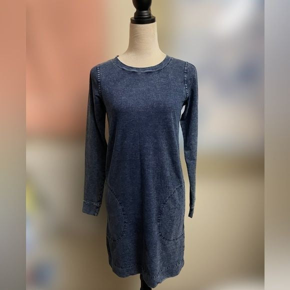 Jane and Delancey Blue and White Crew Neck Shirt Dress w/Pockets (Size: XS)