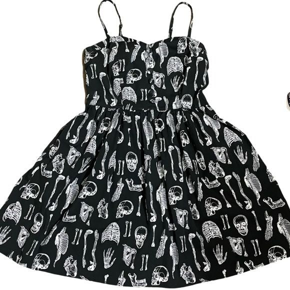 Hell Bunny Black & White “X-Ray” Designed Fit & Flare Rockabilly Dress (XL)