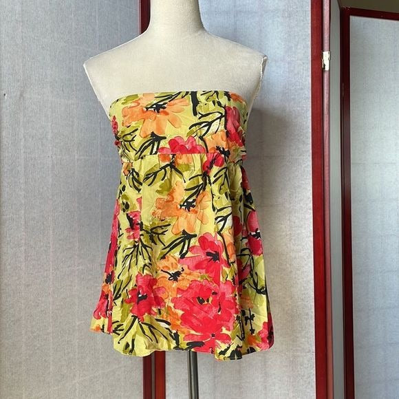 Vintage Vera Neumann 100% Silk Floral Strapless Top with Tie in the Back