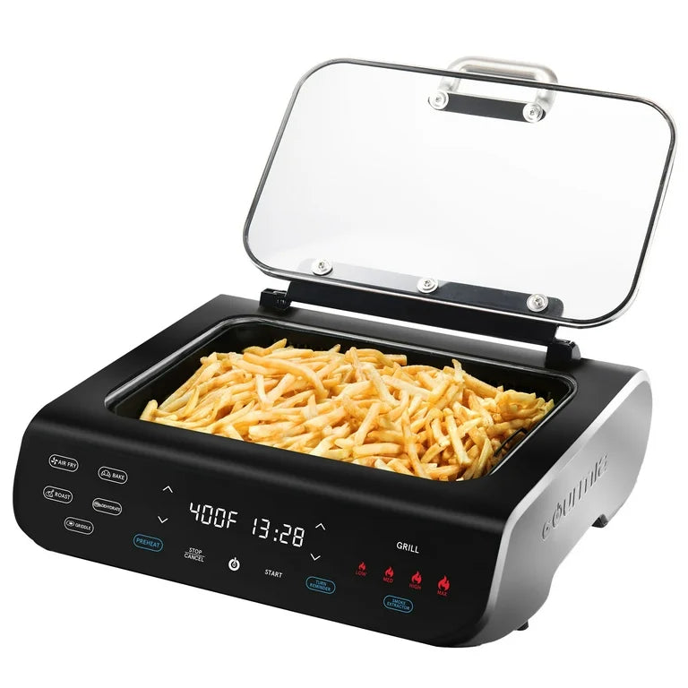 Gourmia Foodstation Smokeless Grill, Griddle, & Air Fryer with Built-in Temperature Probe