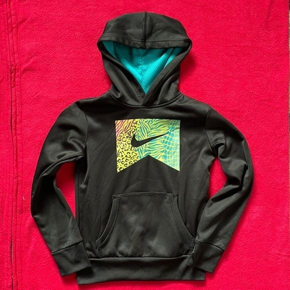 Nike Black Pullover Hoodie (Kid’s 8-10) With Multiple Designs on the Front