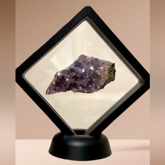 Raw Purple Amethyst Crystal (Promotes Calmness) with Black Display Stand