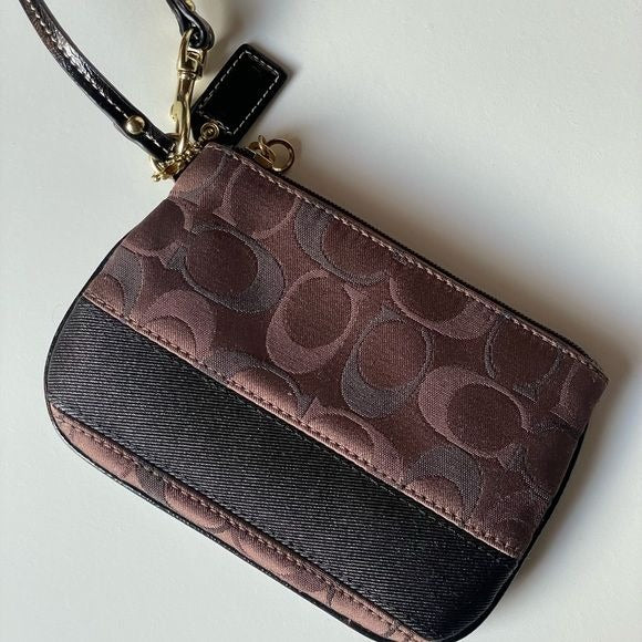 Coach Signature Small Wristlet with Multicolored Browns and a Black Stripe