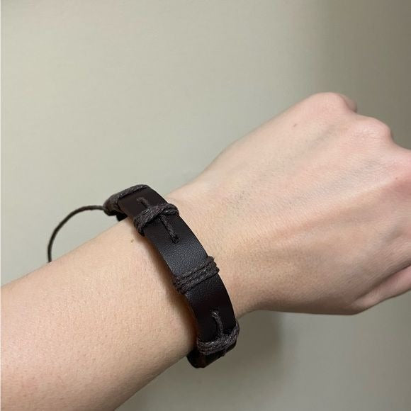Faux Leather Deep Brown Unisex Adjustable Bracelet (New)