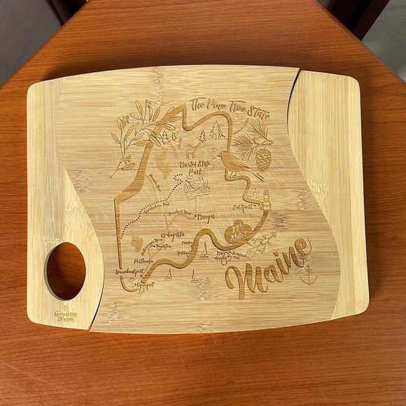 Gooseberry Designs 100% Bamboo Swoosh Maine Laser & Handcarved Cutting Board