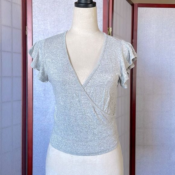 Anthropologie Caution to the Wind Heather Gray Faux Wrap Top (Size: Medium)