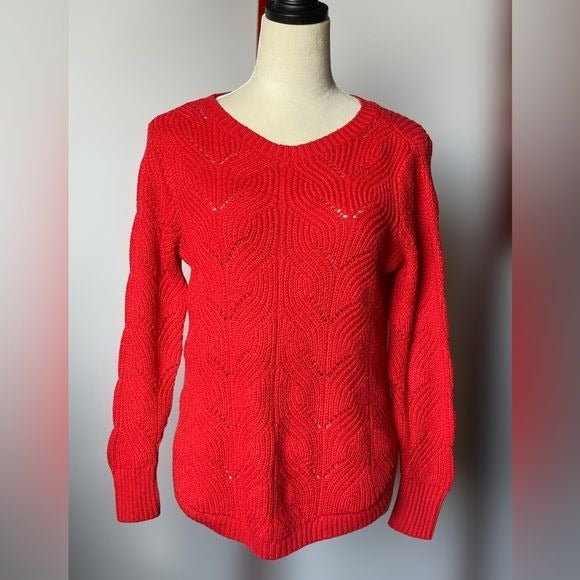 Sonoma Red Ribbed and Cable Knit Pullover Sweater (Size: Small)