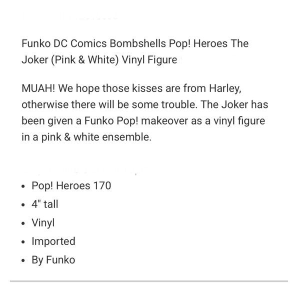 Funko POP! DC Comics Bombshells Hero’s Series The Joker Pink & White MUAH!