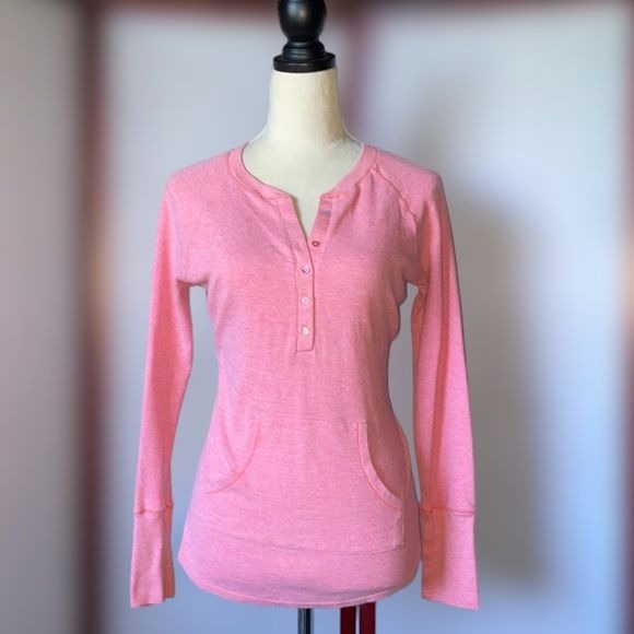 Jockey Pink Long Sleeve Thermal Top with Buttons Down the Center (Size: Small)