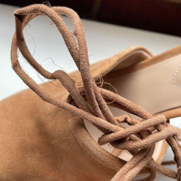 Aldo “Carolina” Faux Suede Tan Mule with Straps on the Legs