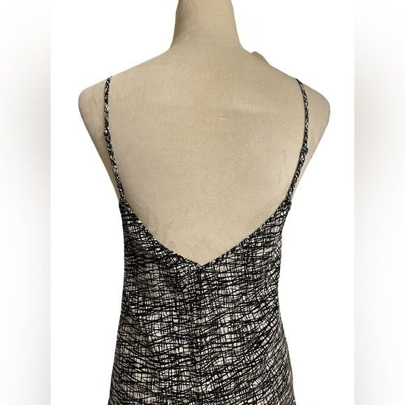 Intermix Black & White Abstract Designed 100% Silk Slip Dress w/Cut Outs (Large)