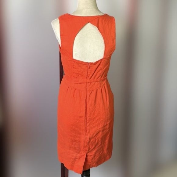 Ann Taylor LOFT Reddish Orange 100% Linen Dress w/Open Back (Size: 4)