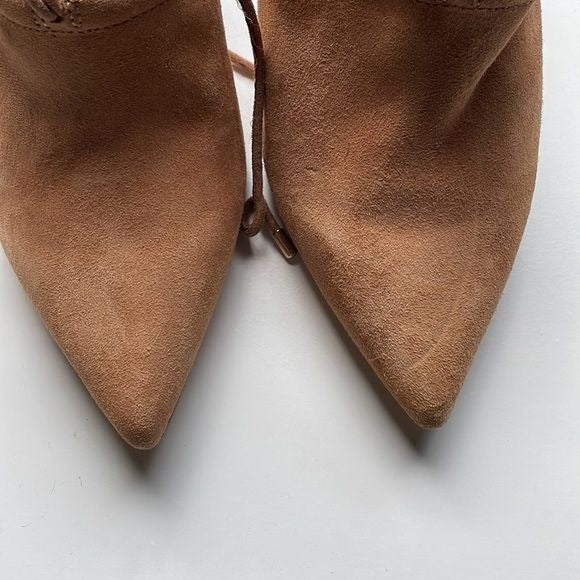 Aldo “Carolina” Faux Suede Tan Mule with Straps on the Legs