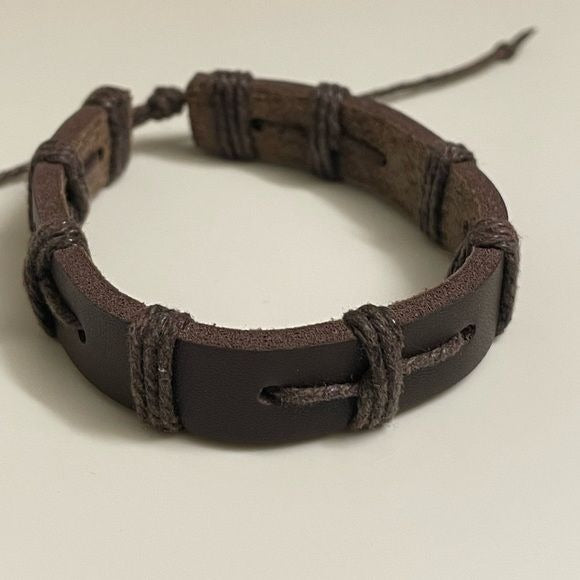 Faux Leather Deep Brown Unisex Adjustable Bracelet (New)