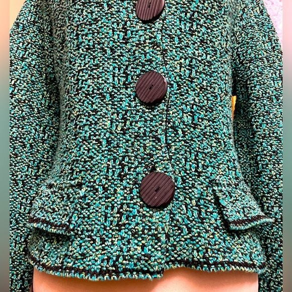 Anthropologie Willow Multicolored Knit Button Down Single Breasted Coat (Small)