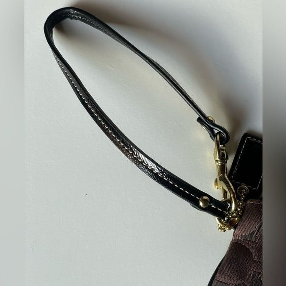 Coach Signature Small Wristlet with Multicolored Browns and a Black Stripe