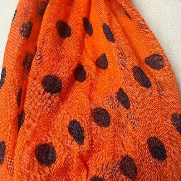 Lauren Ralph Lauren Orange Semi-Sheer Infinity Scarf w/Polka Dots and Fringe/OS